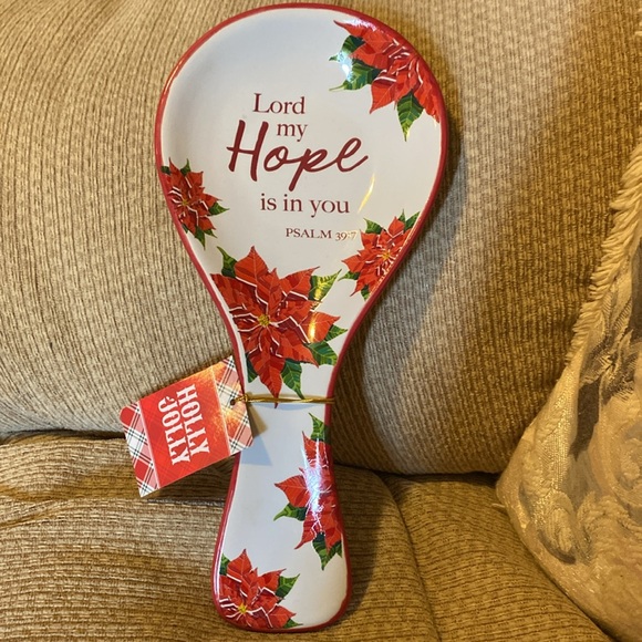 ❤️🤍💚NWT Psalm 39:7 “Lord my Hope is in you” Ceramic Spoon Rest w/Poinsettias - Picture 2 of 7